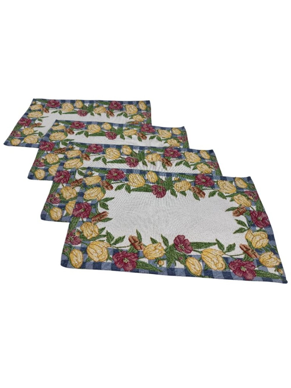 Lot Of 4 Vintage Woven Floral Tulips Tapestry Placemats Decorative Kitchen Retro